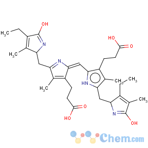 CAS No:10-03-7 3-[2-[(E)-[3-(2-carboxyethyl)-5-[(4-ethyl-3-methyl-5-oxo-1,2-dihydropyrrol-2-yl)methyl]-4-methyl-pyrrol-2-ylidene]methyl]-5-[(3-ethyl-4-methyl-5-oxo-1,2-dihydropyrrol-2-yl)methyl]-4-methyl-1H-pyrrol-3-yl]propanoic acid