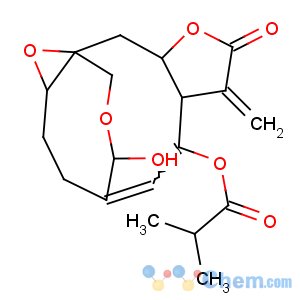 CAS No:10-12-8 13-hydroxy-7-methylidene-8-oxo-2,3,6,6a,7,8,9a,10-octahydro-1aH-4,10a-(methanooxymethano)oxireno[8,9]cyclodeca[1,2-b]furan-6-yl 2-methylpropanoate