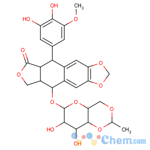 CAS No:100007-54-3 Furo[3',4':6,7]naphtho[2,3-d]-1,3-dioxol-6(5aH)-one,5-(3,4-dihydroxy-5-methoxyphenyl)-9-[[4,6-O-(1R)-ethylidene-b-D-glucopyranosyl]oxy]-5,8,8a,9-tetrahydro-,(5R,5aR,8aR,9S)-