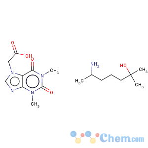 CAS No:10075-18-0 1,2,3,6-tetrahydro-1,3-dimethyl-2,6-dioxo-7H-purine-7-acetic acid, compound with 6-amino-2-methylheptan-2-ol (1:1)
