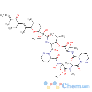 CAS No:101342-90-9 D-Threonine,(3S)-N-[(2S)-2-[(2R,5S,6S)-6-[(1E,3S,5E)-3-ethyl-1,5-dimethyl-4-oxo-1,5-heptadien-1-yl]tetrahydro-2-hydroxy-5-methyl-2H-pyran-2-yl]-2-hydroxy-1-oxobutyl]-3-hydroxy-L-leucyl-(3R)-hexahydro-3-pyridazinecarbonyl-N-hydroxy-O-methyl-L-seryl-N-methyl-D-alanyl-(3S)-hexahydro-3-pyridazinecarbonyl-,(6®