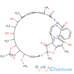 CAS No:10238-70-7 2,7-(Epoxypentadeca[1,11,13]trienimino)benzofuro[4,5-a]phenazine-1,15(2H)-dione,25-(acetyloxy)-5,6,21,23-tetrahydroxy-27-methoxy-2,4,16,20,22,24,26-heptamethyl-,(2S,16Z,18E,20S,21S,22R,23R,24R,25S,26R,27S,28E)- (9CI)