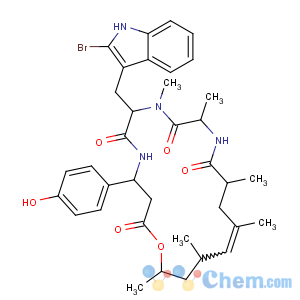 CAS No:102396-24-7 Cyclo[(3R)-3-(4-hydroxyphenyl)-b-alanyl-(2S,4E,6R,8S)-8-hydroxy-2,4,6-trimethyl-4-nonenoyl-L-alanyl-2-bromo-N-methyl-D-tryptophyl]