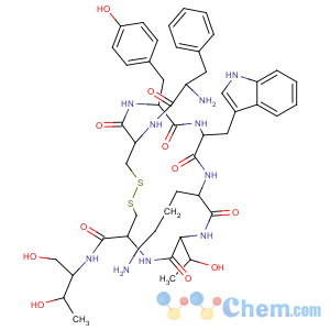 CAS No:103667-46-5 L-Cysteinamide,D-phenylalanyl-L-cysteinyl-L-tyrosyl-D-tryptophyl-L-lysyl-L-threonyl-N-[(1R,2R)-2-hydroxy-1-(hydroxymethyl)propyl]-,cyclic (2®