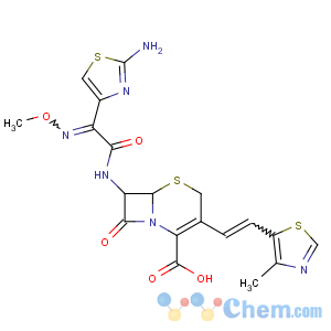 CAS No:104145-95-1 (6R)-7-[[(2Z)-2-(2-amino-1,<br />3-thiazol-4-yl)-2-methoxyiminoacetyl]amino]-3-[(Z)-2-(4-methyl-1,<br />3-thiazol-5-yl)ethenyl]-8-oxo-5-thia-1-azabicyclo[4.2.0]oct-2-ene-2-<br />carboxylic acid