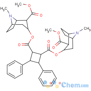 CAS No:113297-77-1 1,2-Cyclobutanedicarboxylicacid, 3,4-diphenyl-,bis[(1R,2R,3S,5S)-2-(methoxycarbonyl)-8-methyl-8-azabicyclo[3.2.1]oct-3-yl]ester, (1R,2S,3S,4R)- (9CI)