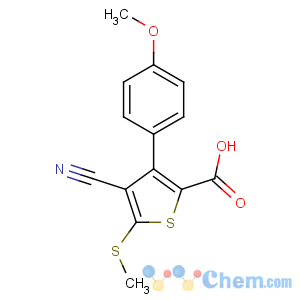 CAS No:116493-07-3 4-cyano-3-(4-methoxyphenyl)-5-methylsulfanylthiophene-2-carboxylic acid
