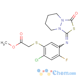 CAS No:117337-19-6 methyl<br />2-[2-chloro-4-fluoro-5-[(3-oxo-5,6,7,8-tetrahydro-[1,3,4]thiadiazolo[3,<br />4-a]pyridazin-1-ylidene)amino]phenyl]sulfanylacetate