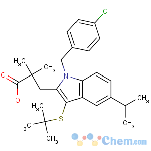 CAS No:118414-82-7 3-[3-tert-butylsulfanyl-1-[(4-chlorophenyl)methyl]-5-propan-2-ylindol-2-<br />yl]-2,2-dimethylpropanoic acid