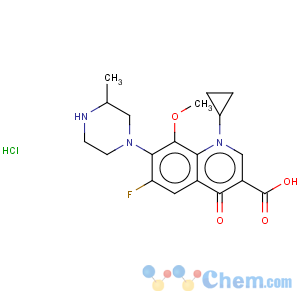 CAS No:121577-32-0 3-Quinolinecarboxylicacid,1-cyclopropyl-6-fluoro-1,4-dihydro-8-methoxy-7-(3-methyl-1-piperazinyl)-4-oxo-,hydrochloride (1:1)