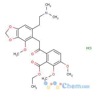 CAS No:12246-80-9 Benzoic acid,6-[2-[6-[2-(dimethylamino)ethyl]-4-methoxy-1,3-benzodioxol-5-yl]acetyl]-2,3-dimethoxy-,ethyl ester, hydrochloride (1:1)