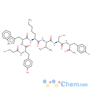CAS No:123528-93-8 D-Phenylalaninamide,N-(3-mercapto-1-oxopropyl)-L-tyrosyl-D-tryptophyl-L-lysyl-L-valyl-L-cysteinyl-4-chloro-,cyclic (1®