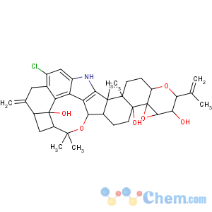 CAS No:12627-35-9 7,8-(Epoxymethano)-2H,6H-cyclobuta[5,6]benz[1,2-e]oxireno[4',4'a]-1-benzopyrano[5',6':6,7]indeno[1,2-b]indole-3,4b,7d(5H,7H)-triol,12-chloro-3,3a,6a,8,9,9a,10,11,14,14b,14c,15,16,16a-tetradecahydro-14b,14c,17,17-tetramethyl-10-methylene-2-(1-methylethenyl)-,(2R,3S,3aR,4aS,4bS,6aR,7S,7dR,8R,9aR,14bS,14cR,16aS)-