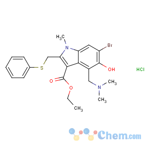 CAS No:131707-23-8 ethyl<br />6-bromo-4-[(dimethylamino)methyl]-5-hydroxy-1-methyl-2-<br />(phenylsulfanylmethyl)indole-3-carboxylate