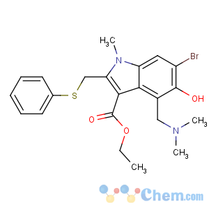 CAS No:131707-25-0 ethyl<br />6-bromo-4-[(dimethylamino)methyl]-5-hydroxy-1-methyl-2-<br />(phenylsulfanylmethyl)indole-3-carboxylate
