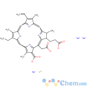 CAS No:133162-62-6 Vanadate(3-),[(7S,8S)-3-carboxy-5-(carboxymethyl)-13-ethenyl-18-ethyl-7,8-dihydro-2,8,12,17-tetramethyl-21H,23H-porphine-7-propanoato(2-)-kN21,kN22,kN23,kN24]-, trisodium, (SP-4-2)- (9CI)