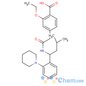 CAS No:135062-02-1 2-ethoxy-4-[2-[[(1S)-3-methyl-1-(2-piperidin-1-ylphenyl)butyl]amino]-2-<br />oxoethyl]benzoic acid