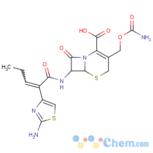 CAS No:135889-00-8 (6R,7R)-7-[[(Z)-2-(2-amino-1,<br />3-thiazol-4-yl)pent-2-enoyl]amino]-3-(carbamoyloxymethyl)-8-oxo-5-thia-<br />1-azabicyclo[4.2.0]oct-2-ene-2-carboxylic acid