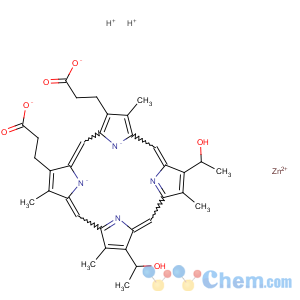 CAS No:13939-11-2 Zincate(2-),[7,12-bis(1-hydroxyethyl)-3,8,13,17-tetramethyl-21H,23H-porphine-2,18-dipropanoato(4-)-kN21,kN22,kN23,kN24]-,dihydrogen, (SP-4-2)- (9CI)
