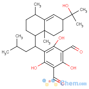 CAS No:142628-54-4 1,3-Benzenedicarboxaldehyde,2,4,6-trihydroxy-5-[3-methyl-1-[1,2,3,4,6,7,8,8a-octahydro-6-(1-hydroxy-1-methylethyl)-4,8a-dimethyl-1-naphthalenyl]butyl]-