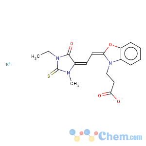 CAS No:143269-69-6 3(2H)-Benzoxazolepropanoicacid, 2-[2-(1-ethyl-3-methyl-5-oxo-2-thioxo-4-imidazolidinylidene)ethylidene]-,potassium salt (1:1)