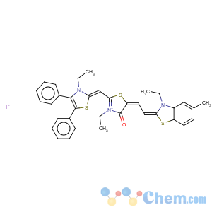 CAS No:143269-96-9 Thiazolium,3-ethyl-2-[(3-ethyl-4,5-diphenyl-2(3H)-thiazolylidene)methyl]-5-[2-(3-ethyl-5-methyl-2(3H)-benzothiazolylidene)ethylidene]-4-oxo-,iodide (1:1)