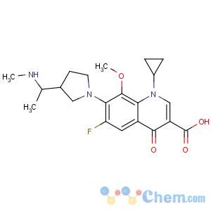 CAS No:143383-65-7 1-cyclopropyl-6-fluoro-8-methoxy-7-[(3R)-3-[(1S)-1-(methylamino)ethyl]<br />pyrrolidin-1-yl]-4-oxoquinoline-3-carboxylic acid