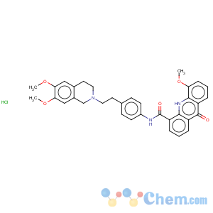 CAS No:143851-98-3 4-Acridinecarboxamide,N-[4-[2-(3,4-dihydro-6,7-dimethoxy-2(1H)-isoquinolinyl)ethyl]phenyl]-9,10-dihydro-5-methoxy-9-oxo-,hydrochloride (1:1)