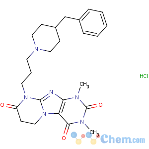 CAS No:148712-01-0 Pyrimido(2,1-f)purine-2,4,8(1H,3H,9H)-trione, 6,7-dihydro-1,3-dimethyl-9-(3-(4-(phenylmethyl)-1-piperidinyl)propyl)-, monohydrochloride