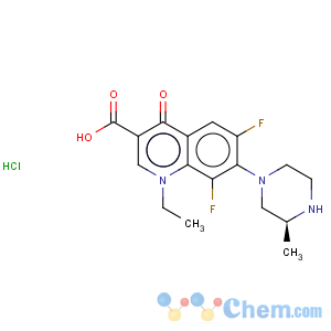 CAS No:149541-59-3 3-Quinolinecarboxylicacid, 1-ethyl-6,8-difluoro-1,4-dihydro-7-[(3S)-3-methyl-1-piperazinyl]-4-oxo-,hydrochloride (1:1)