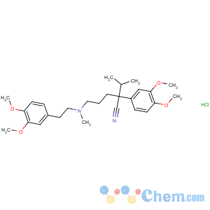 CAS No:152-11-4 2-(3,4-dimethoxyphenyl)-5-[2-(3,<br />4-dimethoxyphenyl)ethyl-methylamino]-2-propan-2-ylpentanenitrile