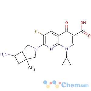 CAS No:162301-05-5 1,8-Naphthyridine-3-carboxylicacid,7-[(1R,5S,6S)-6-amino-1-methyl-3-azabicyclo[3.2.0]hept-3-yl]-1-cyclopropyl-6-fluoro-1,4-dihydro-4-oxo-,rel-(+)-