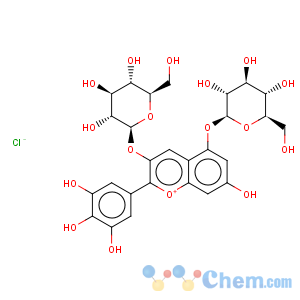 CAS No:17670-06-3 1-Benzopyrylium,3,5-bis(b-D-glucopyranosyloxy)-7-hydroxy-2-(3,4,5-trihydroxyphenyl)-,chloride (1:1)