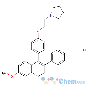 CAS No:1847-63-8 Pyrrolidine,1-[2-[4-(3,4-dihydro-6-methoxy-2-phenyl-1-naphthalenyl)phenoxy]ethyl]-,hydrochloride (1:1)