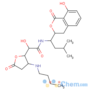 CAS No:188660-14-2 2-[3-(butylamino)-5-oxooxolan-2-yl]-2-hydroxy-N-[1-(8-hydroxy-1-oxo-3,<br />4-dihydroisochromen-3-yl)-3-methylbutyl]acetamide