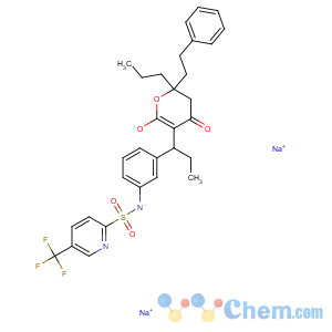 CAS No:191150-83-1 2-Pyridinesulfonamide,N-[3-[(1R)-1-[(6R)-5,6-dihydro-4-hydroxy-2-oxo-6-(2-phenylethyl)-6-propyl-2H-pyran-3-yl]propyl]phenyl]-5-(trifluoromethyl)-,sodium salt (1:2)