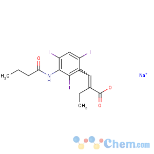 CAS No:1923-76-8 Butanoic acid,2-[[2,4,6-triiodo-3-[(1-oxobutyl)amino]phenyl]methylene]-, sodium salt (1:1)