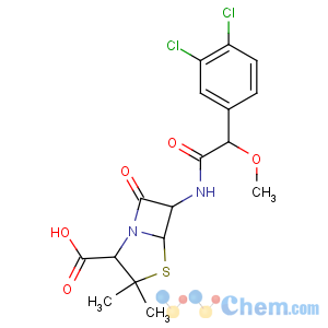 CAS No:1926-49-4 (2S,5R,6R)-6-[[2-(3,4-dichlorophenyl)-2-methoxyacetyl]amino]-3,<br />3-dimethyl-7-oxo-4-thia-1-azabicyclo[3.2.0]heptane-2-carboxylic acid