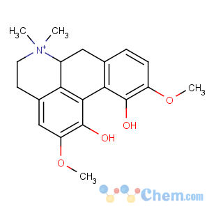 CAS No:2141-09-5 (6aS)-2,10-dimethoxy-6,6-dimethyl-5,6,6a,7-tetrahydro-4H-dibenzo[de,<br />g]quinoline-6-ium-1,11-diol