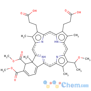 CAS No:250230-53-6 23H,25H-Benzo[b]porphine-9,13-dipropanoicacid,4,4a-dihydro-3,4-bis(methoxycarbonyl)-18-(1-methoxyethyl)-4a,8,14,19-tetramethyl-(9CI)