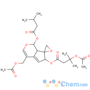 CAS No:25161-41-5 [(1S,6S,7R,7aS)-4-(acetyloxymethyl)-1-(3-methylbutanoyloxy)spiro[6,<br />7a-dihydro-1H-cyclopenta[c]pyran-7,2'-oxirane]-6-yl]<br />3-acetyloxy-3-methylbutanoate