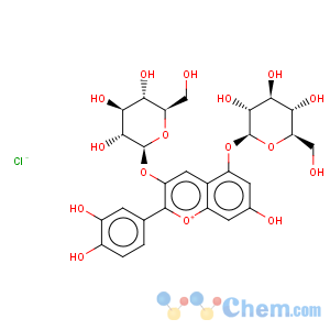 CAS No:2611-67-8 1-Benzopyrylium,2-(3,4-dihydroxyphenyl)-3,5-bis(b-D-glucopyranosyloxy)-7-hydroxy-, chloride (1:1)