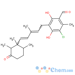 CAS No:26166-39-2 Benzaldehyde,3-chloro-4,6-dihydroxy-2-methyl-5-[(2E,4E)-3-methyl-5-[(1R,2R,6R)-1,2,6-trimethyl-3-oxocyclohexyl]-2,4-pentadien-1-yl]-