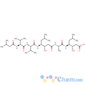 CAS No:26305-03-3 Pepstatin (3S,4S)-3-Hydroxy-4-[[(2S)-2-[[(3S,4S)-3-hydroxy-6-methyl-4-[[(2S)-3-methyl-2-[[(2S)-3-methyl-2-(3-methylbutanoylamino)butanoyl]amino]butanoyl]amino]heptanoyl]amino]propanoyl]amino]-6-methylheptanoic acid Pepstatin (3S,4S)-3-Hydroxy-4-[[(2S)-2-[[(3S,4S)-3-hydroxy-6-methyl-4-[[(2S)-3-methyl-2-[[(2S)-3-methyl-2-(3-methylbutanoylamino)butanoyl]amino]butanoyl]amino]heptanoyl]amino]propanoyl]amino]-6-methylheptanoic acid Pepstatin (3S,4S)-3-Hydroxy-4-[[(2S)-2-[[(3S,4S)-3-hydroxy-6-methyl-4-[[(2S)-3-methyl-2-[[(2S)-3-methyl-2-(3-methylbutanoylamino)butanoyl]amino]butanoyl]amino]heptanoyl]amino]propanoyl]amino]-6-methylheptanoic acidPepstatin