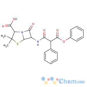 CAS No:27025-49-6 (2S,5R,6R)-3,<br />3-dimethyl-7-oxo-6-[(3-oxo-3-phenoxy-2-phenylpropanoyl)amino]-4-thia-1-<br />azabicyclo[3.2.0]heptane-2-carboxylic acid