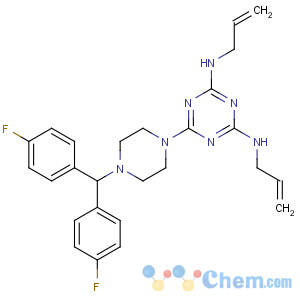 CAS No:27469-53-0 6-[4-[bis(4-fluorophenyl)methyl]piperazin-1-yl]-2-N,<br />4-N-bis(prop-2-enyl)-1,3,5-triazine-2,4-diamine
