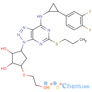 CAS No:274693-27-5 (1S,2S,3R,5S)-3-[7-[[(1R,2S)-2-(3,<br />4-difluorophenyl)cyclopropyl]amino]-5-propylsulfanyltriazolo[4,<br />5-d]pyrimidin-3-yl]-5-(2-hydroxyethoxy)cyclopentane-1,2-diol