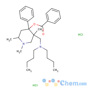 CAS No:28143-74-0 4-Piperidinol,5-[(dibutylamino)methyl]-1,2,5-trimethyl-4-phenyl-, 4-benzoate, hydrochloride(1:2)