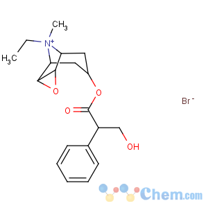 CAS No:30286-75-0 3-Oxa-9-azoniatricyclo[3.3.1.02,4]nonane,9-ethyl-7-[(2S)-3-hydroxy-1-oxo-2-phenylpropoxy]-9-methyl-, bromide (1:1), (1a,2b,4b,5a,7b)-