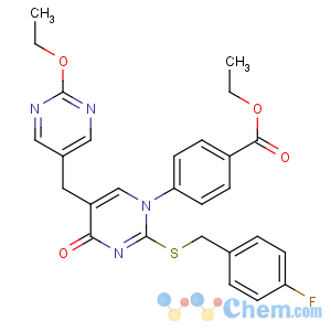 CAS No:306974-70-9 ethyl<br />4-[5-[(2-ethoxypyrimidin-5-yl)methyl]-2-[(4-fluorophenyl)methylsulfanyl]<br />-4-oxopyrimidin-1-yl]benzoate